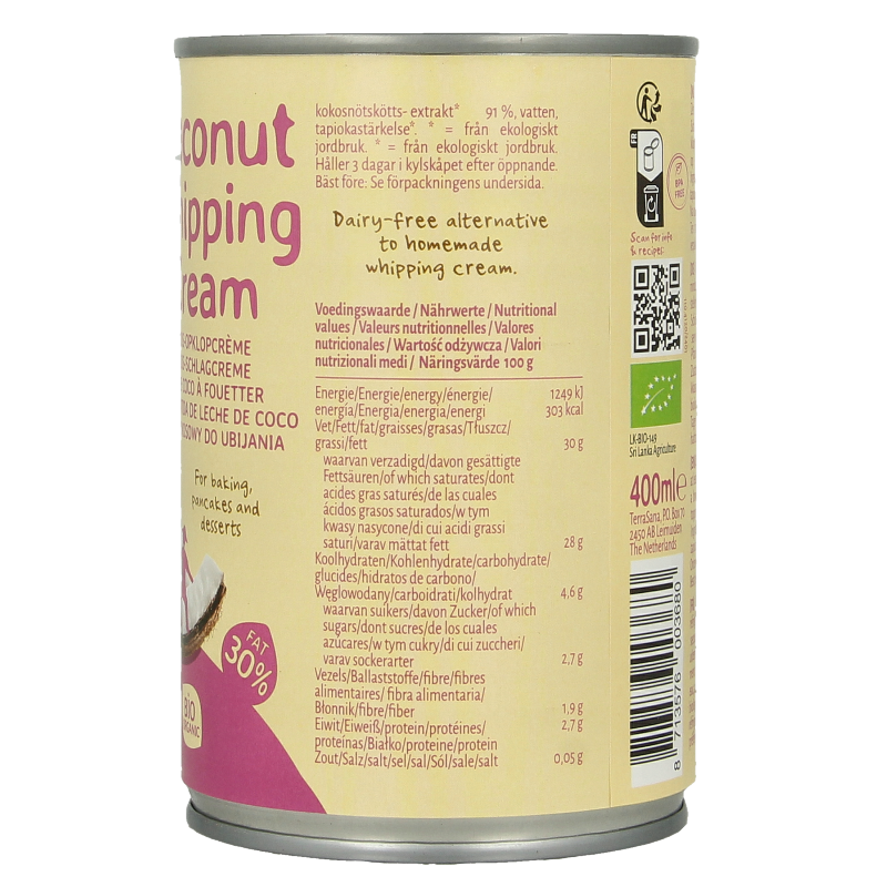 TerraSana Kokosmelk slagroom 30% vet bio - Afbeelding 4