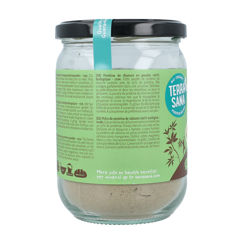 TerraSana Raw hennep protein poeder in glas bio - Afbeelding 2