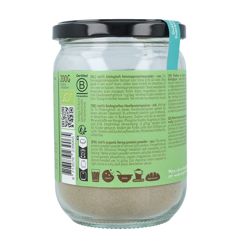 TerraSana Raw hennep protein poeder in glas bio - Afbeelding 3