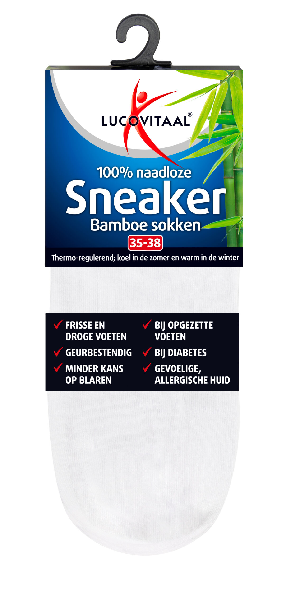 Lucovitaal Bamboe sneakersok wit maat 35-38