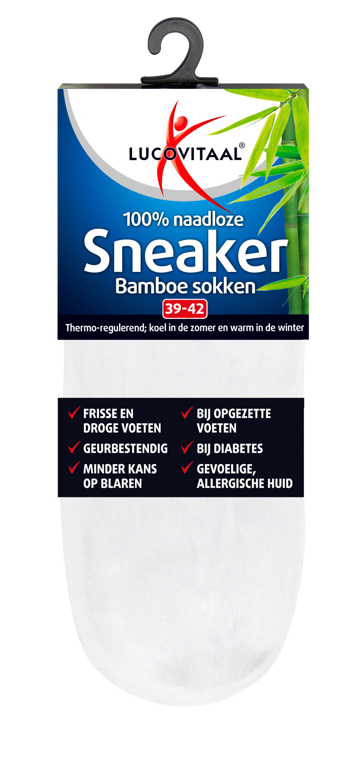 Lucovitaal Bamboe sneakersok wit maat 39-42