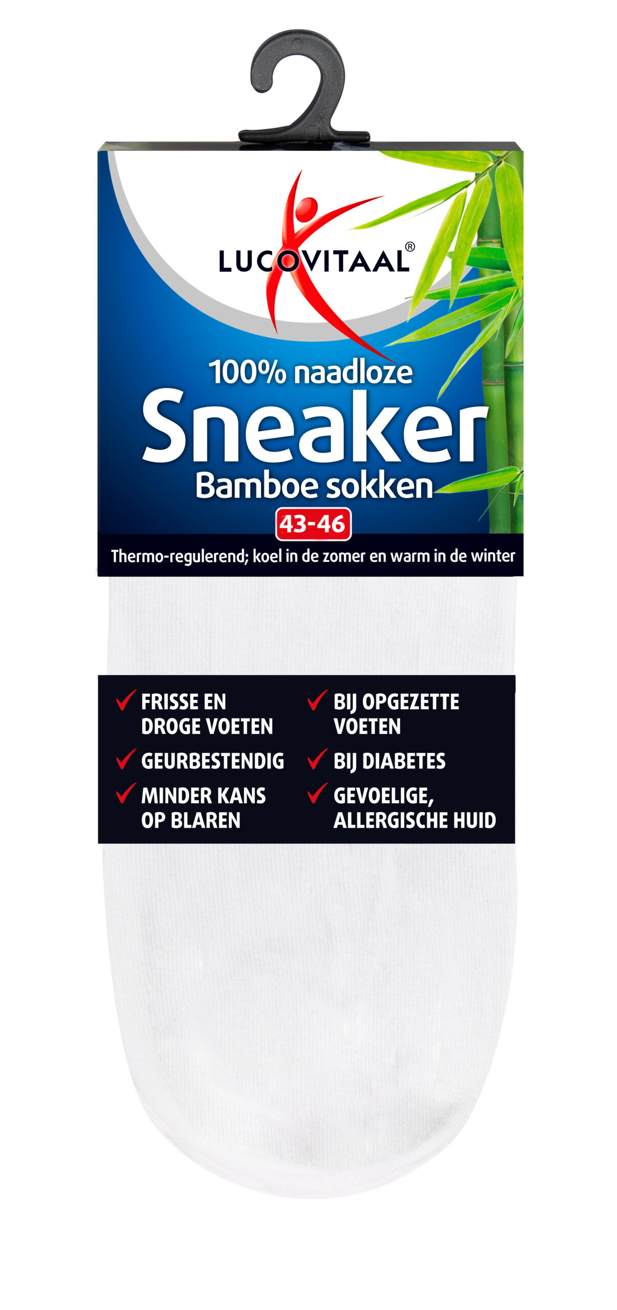 Lucovitaal Bamboe sneakersok wit maat 43-46