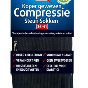 Lucovitaal Koper compressie steunsok  maat 36-41 zwart