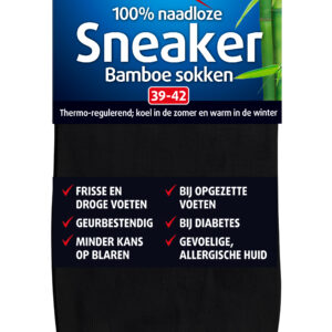 Lucovitaal Bamboe sneakersok zwart  maat 39-42