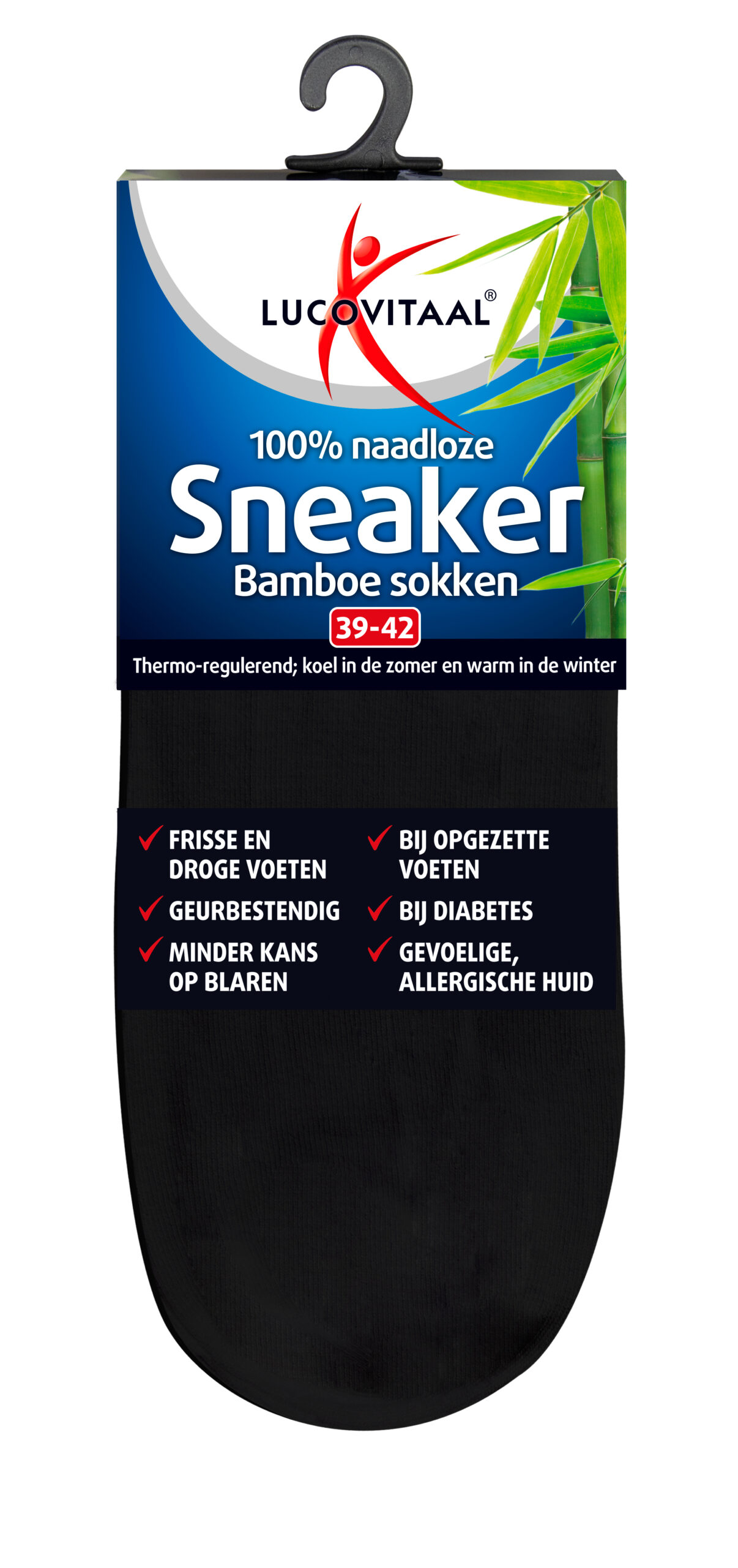 Lucovitaal Bamboe sneakersok zwart maat 39-42