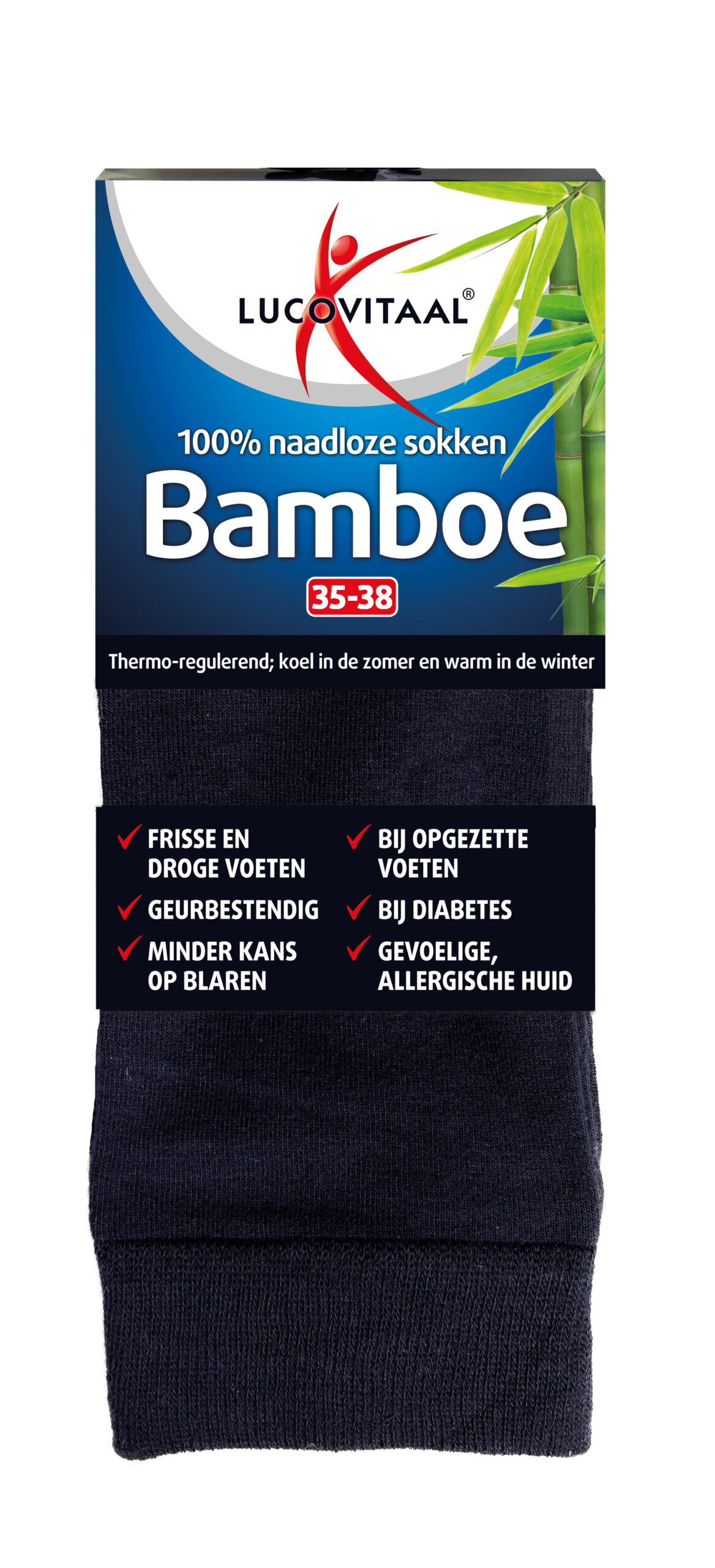 Lucovitaal Bamboe sok lang blauw maat 35-38