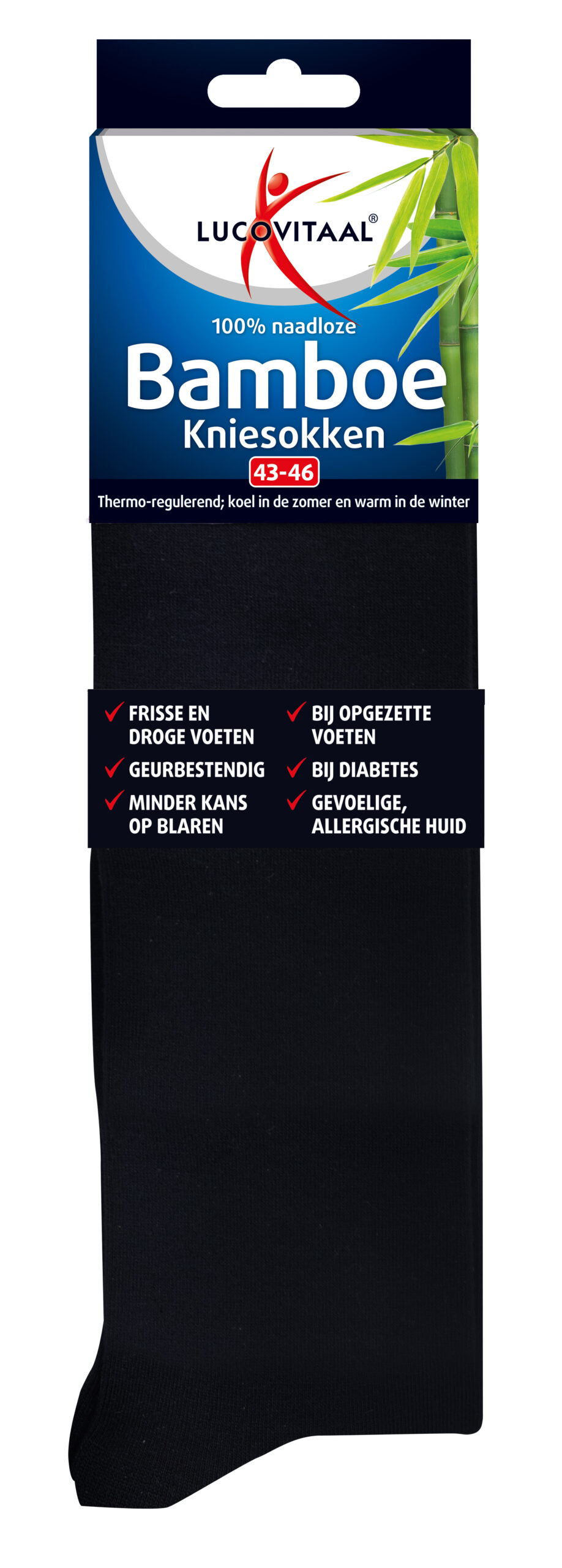 Lucovitaal Bamboe kniesok zwart maat 43-46