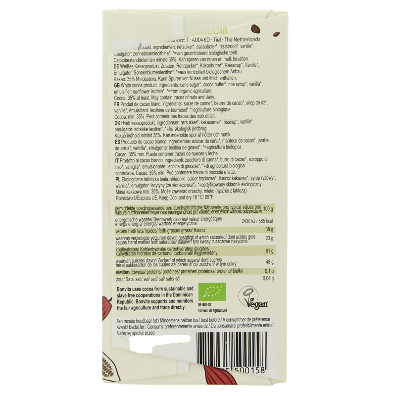 Bonvita Rijstmelk chocolade wit bio - Afbeelding 2