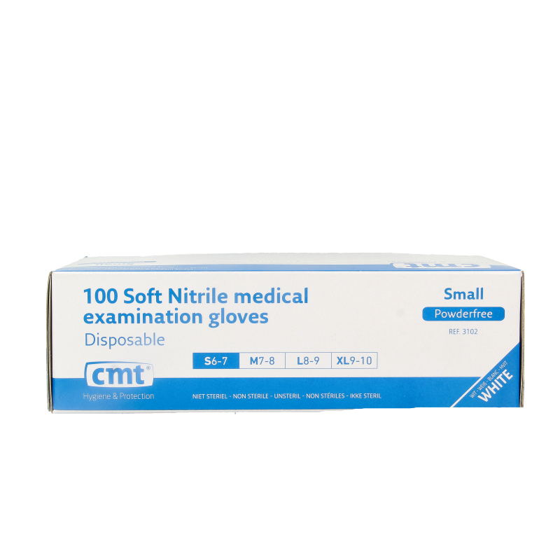 CMT Onderzoekshandschoen nitriel wit poedervrij maat S - Afbeelding 3