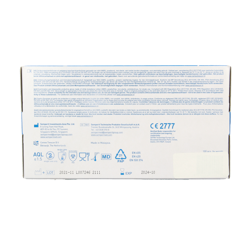 CMT Onderzoekshandschoen nitriel wit poedervrij maat S - Afbeelding 4