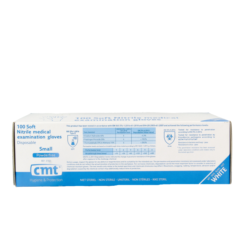 CMT Onderzoekshandschoen nitriel wit poedervrij maat S - Afbeelding 6