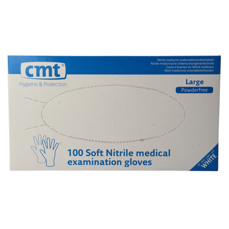CMT Onderzoekshandschoen nitriel wit poedervrij maat L