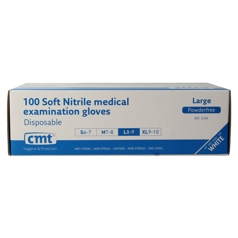 CMT Onderzoekshandschoen nitriel wit poedervrij maat L - Afbeelding 2