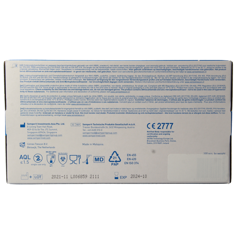 CMT Onderzoekshandschoen nitriel wit poedervrij maat L - Afbeelding 3