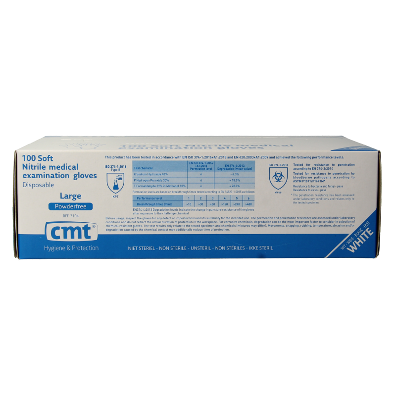 CMT Onderzoekshandschoen nitriel wit poedervrij maat L - Afbeelding 4