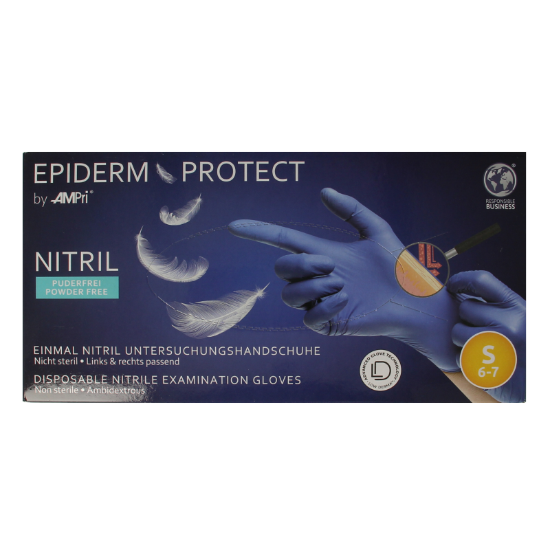 Epiderm Protect Nitriel onderzoekhandschoen poedervrij S blauw