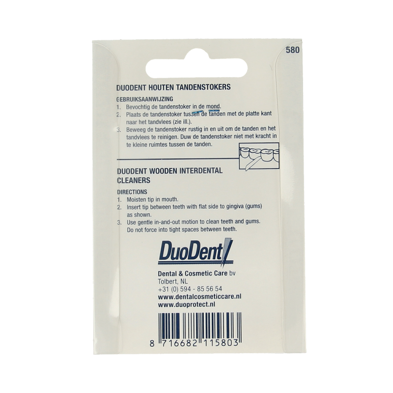 Duodent Tandenstoker hout fine/extra fine dubbelzijdig - Afbeelding 2