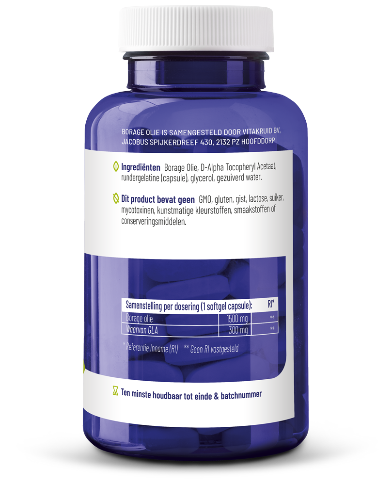 Vitakruid Borage Olie 1500mg GLA 300mg uit plantaardige bron - Afbeelding 3