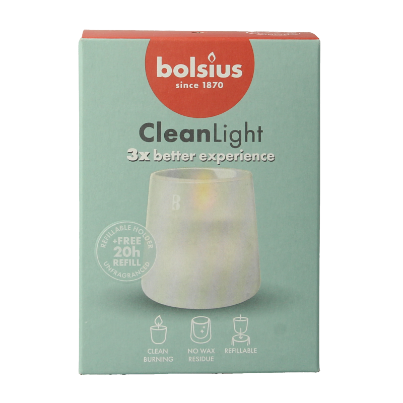 Bolsius Clean Light starterkit houder wit - incl. geurloze