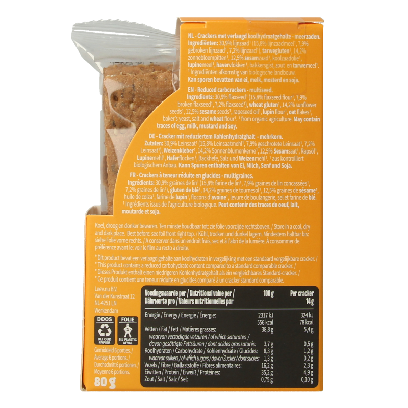Leev Lowcarb crackers multiseed bio - Afbeelding 3