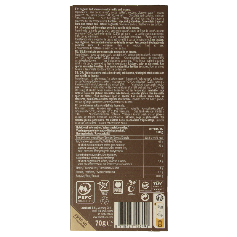 Lovechock 93% Pure vanilla lucuma bio - Afbeelding 2