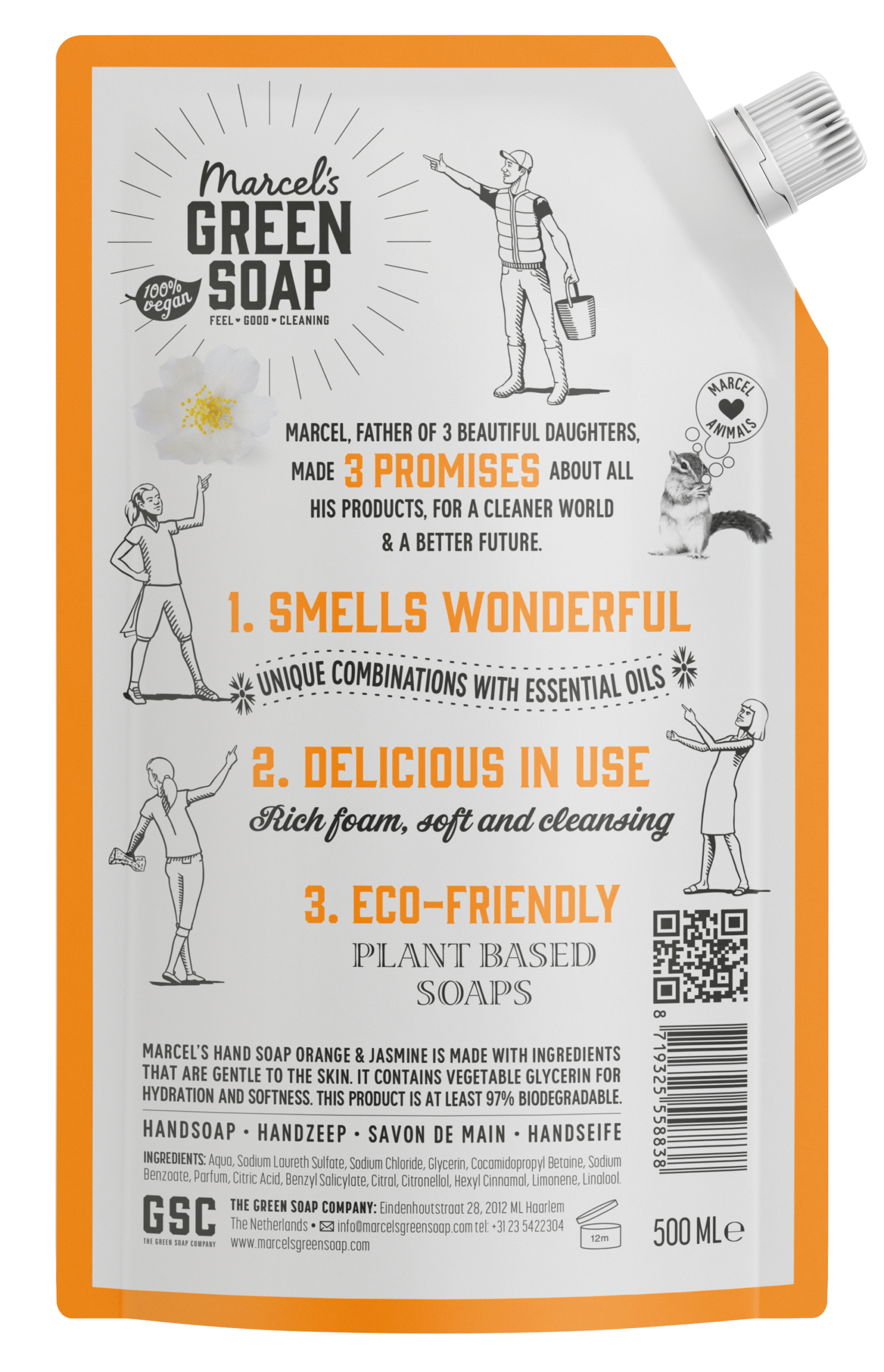 Marcel's Green Soap Handzeep sinaasappel & jasmijn navul - Afbeelding 2