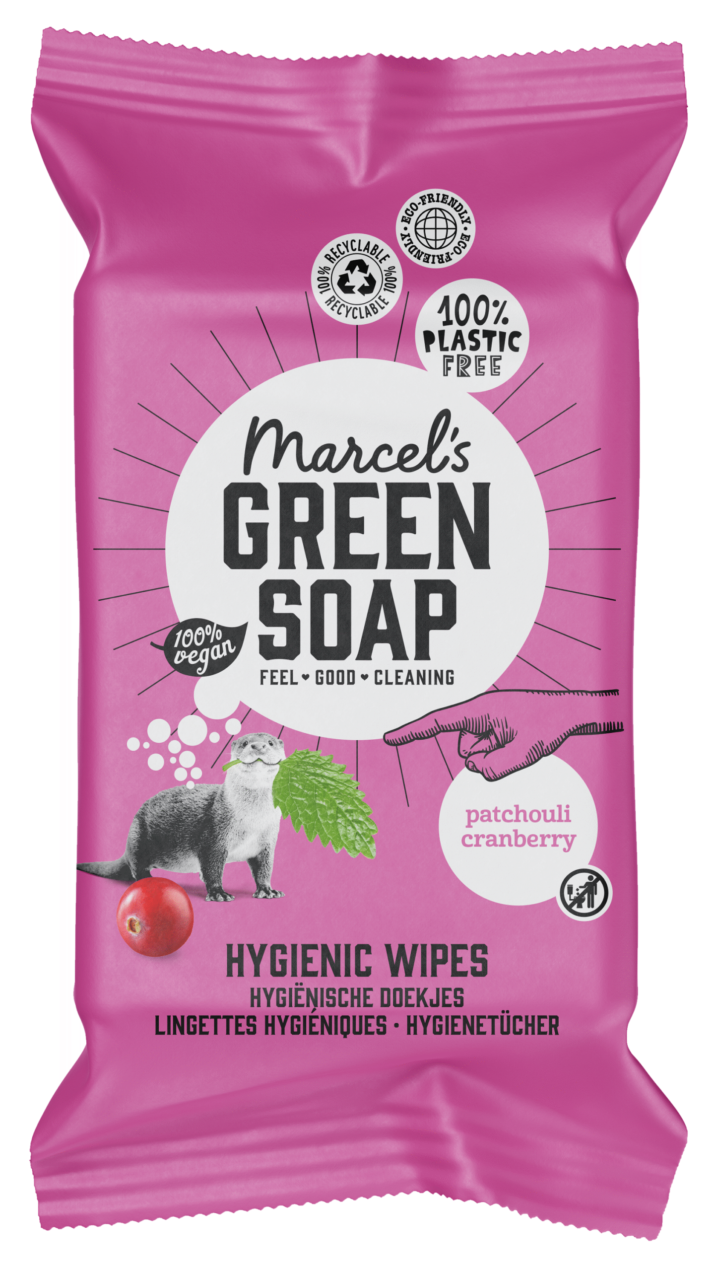 Marcel's Green Soap Cleansing wipes patchouli & cranberry