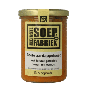 Kleinstesoepfabriek Zoete aardappelsoep met lokale bonen en kombu bio