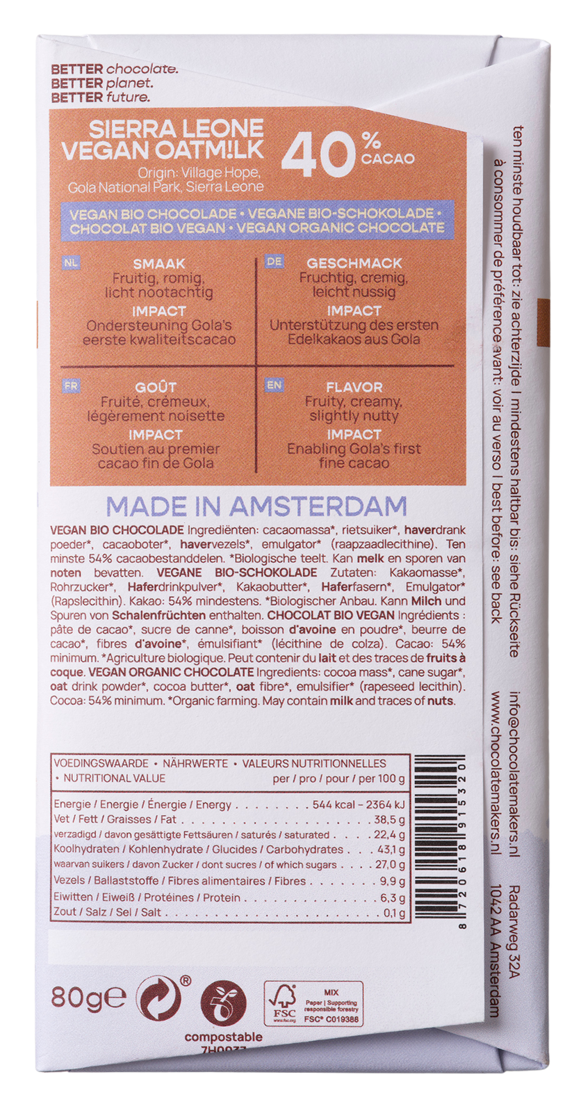 Chocolatemakers Little bee eather 40% vegan bio - Afbeelding 2