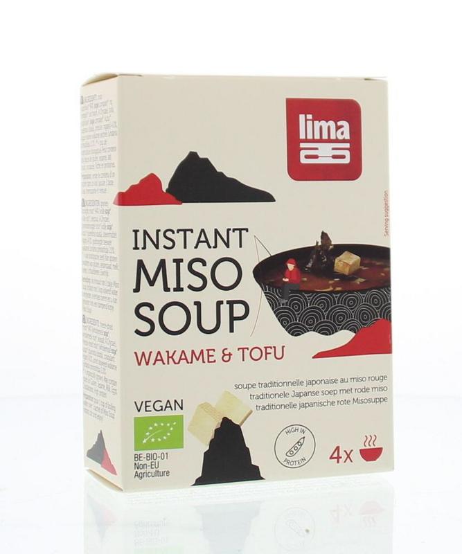 Lima Instant miso soep wakame tofu 4 x 10 gram bio