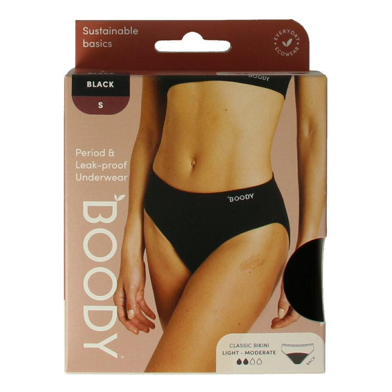 Boody Menstruatieondergoed bikinislip zwart licht/norm S