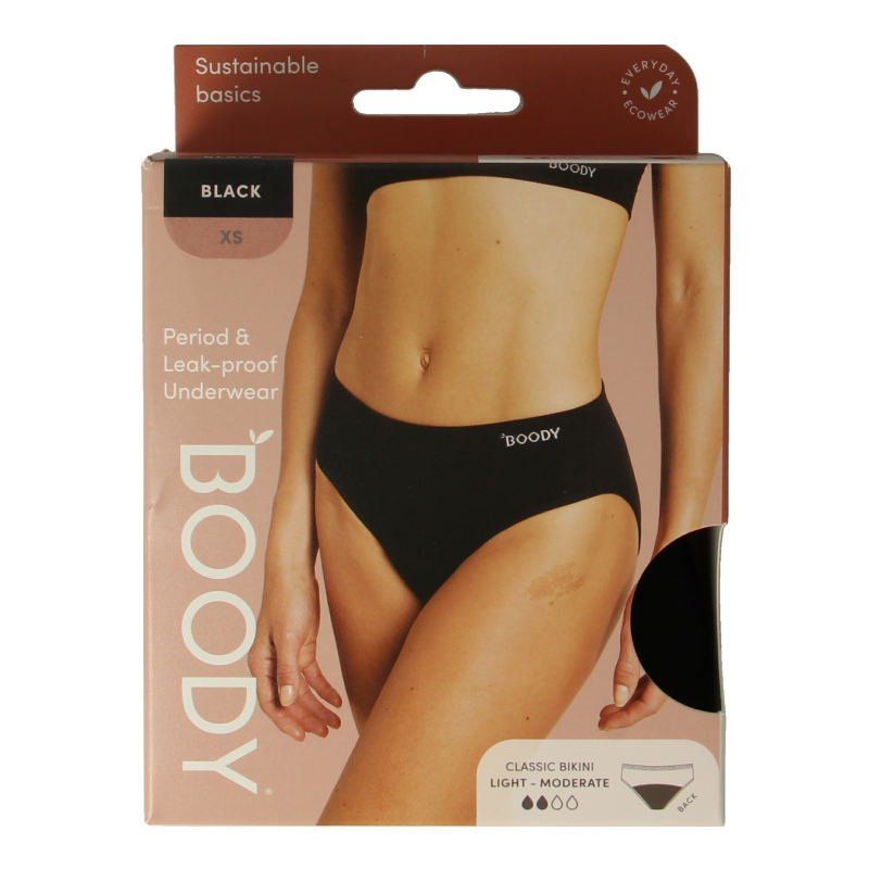 Boody Menstruatieondergoed bikinislip zwart lich/norm XS