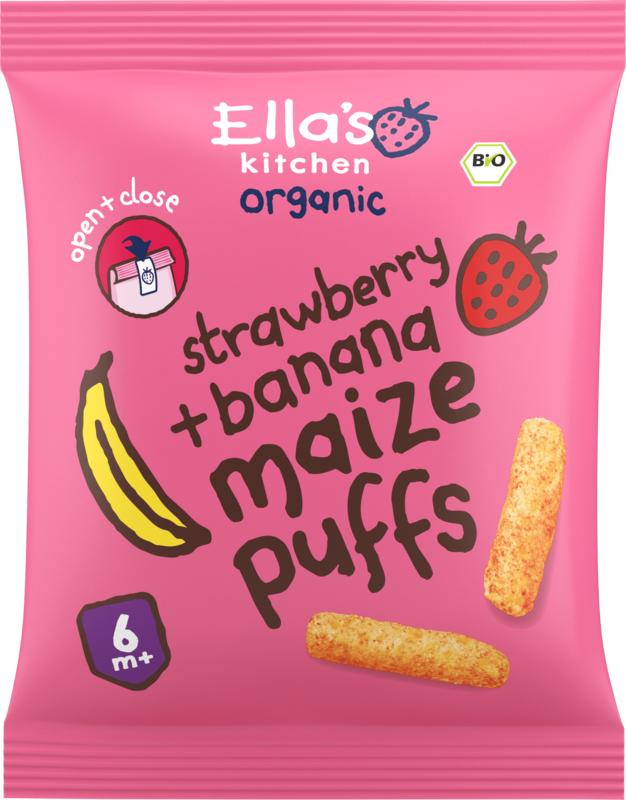 Ella's Kitchen Maize puffs aardbei/banaan 6+ maanden bio