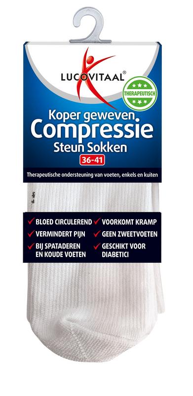 Lucovitaal Koper compressie steunsok maat 36-41 wit
