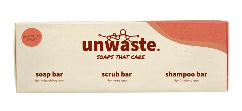 Unwaste Giftset coffee soap scrub shampoo