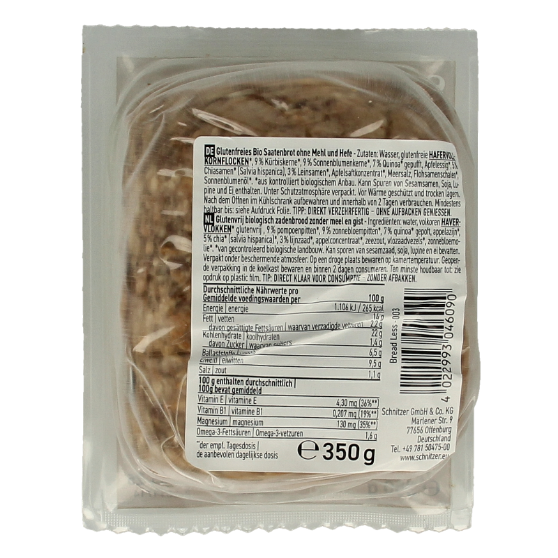 Schnitzer Breadless brood glutenvrij bio - Afbeelding 2