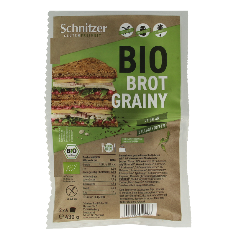 Schnitzer Bread'n toast grainy glutenvrij bio