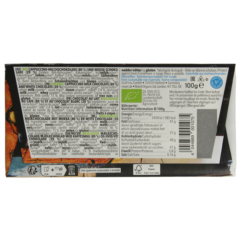 Vivani Chocolade melk en wit cappuccino bio - Afbeelding 2