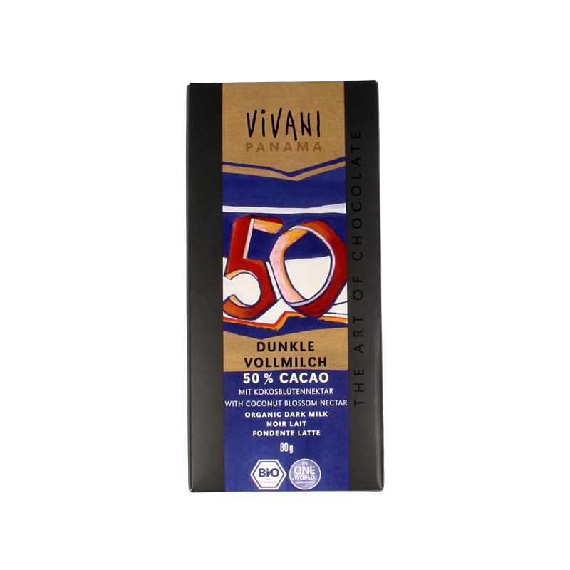 Vivani Chocolade melk donker 50% kokosbloesemsuiker bio