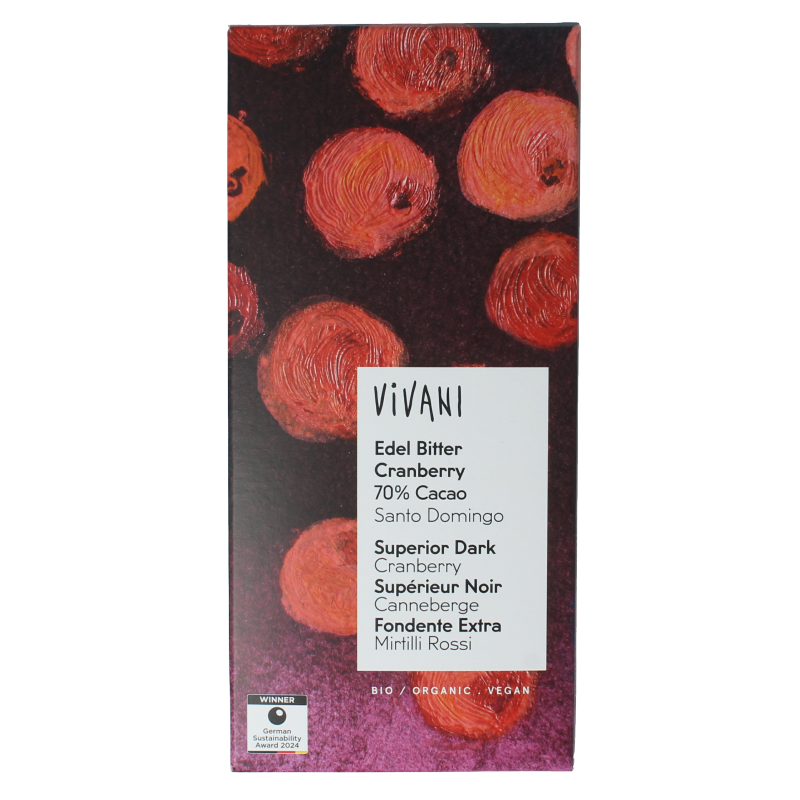 Vivani Chocolade puur cranberry 70% bio