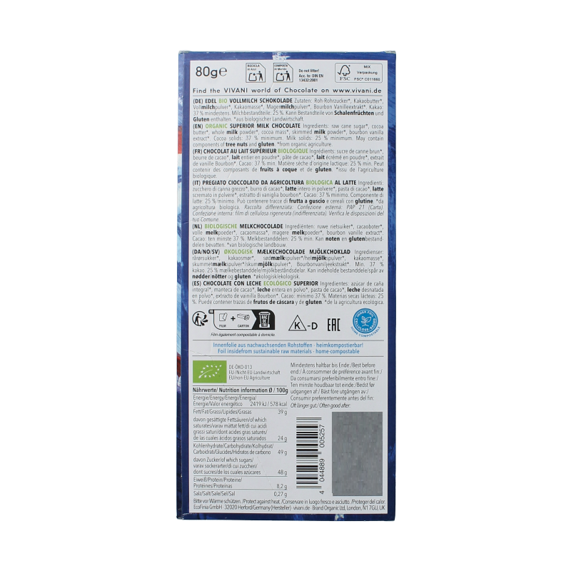 Vivani Chocolade melk 37% bio - Afbeelding 2