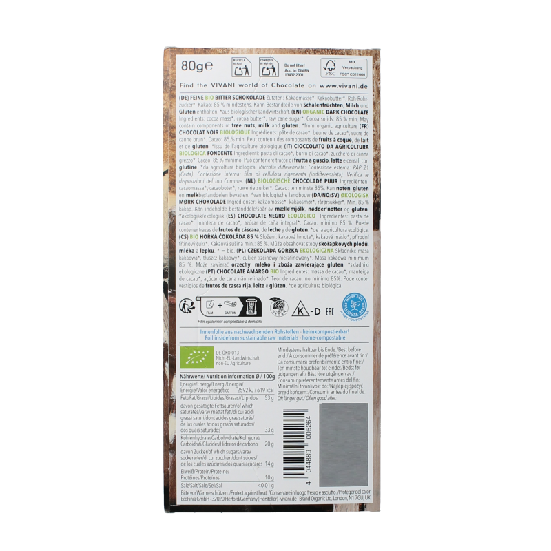 Vivani Chocolade puur 85% bio - Afbeelding 2