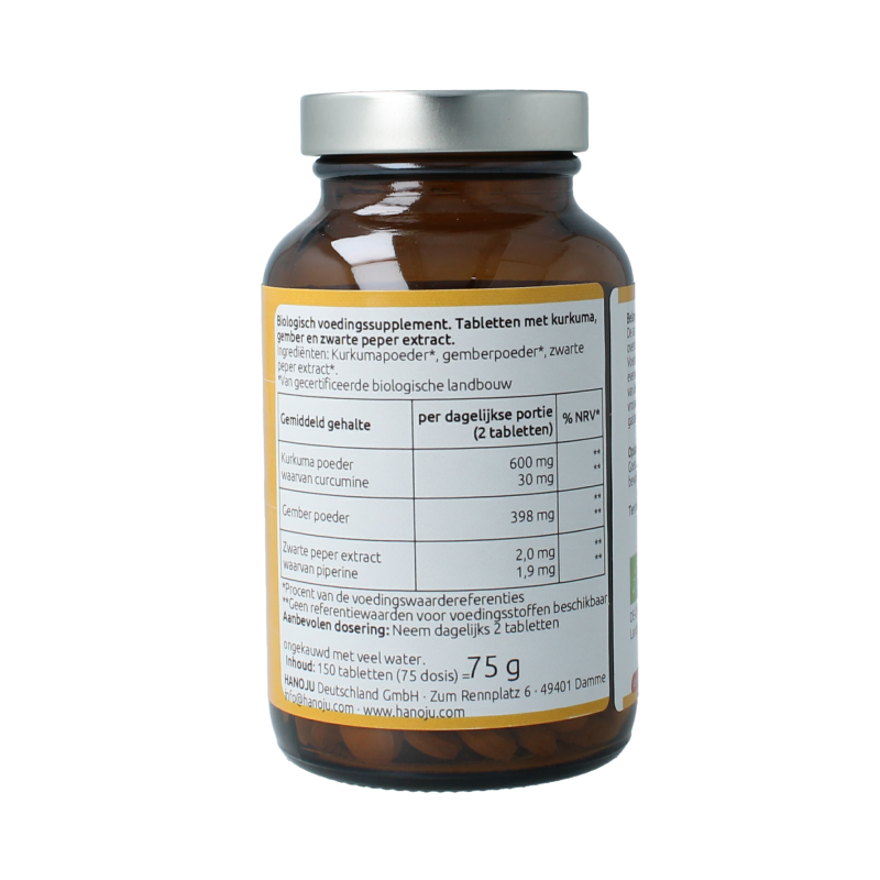Hanoju Kurkuma + gember + piperine 500mg - Afbeelding 3