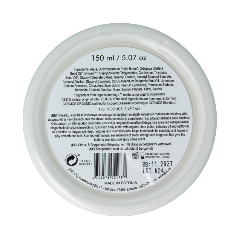 Joik Organics Citrus & bergamot body butter organic vegan - Afbeelding 2