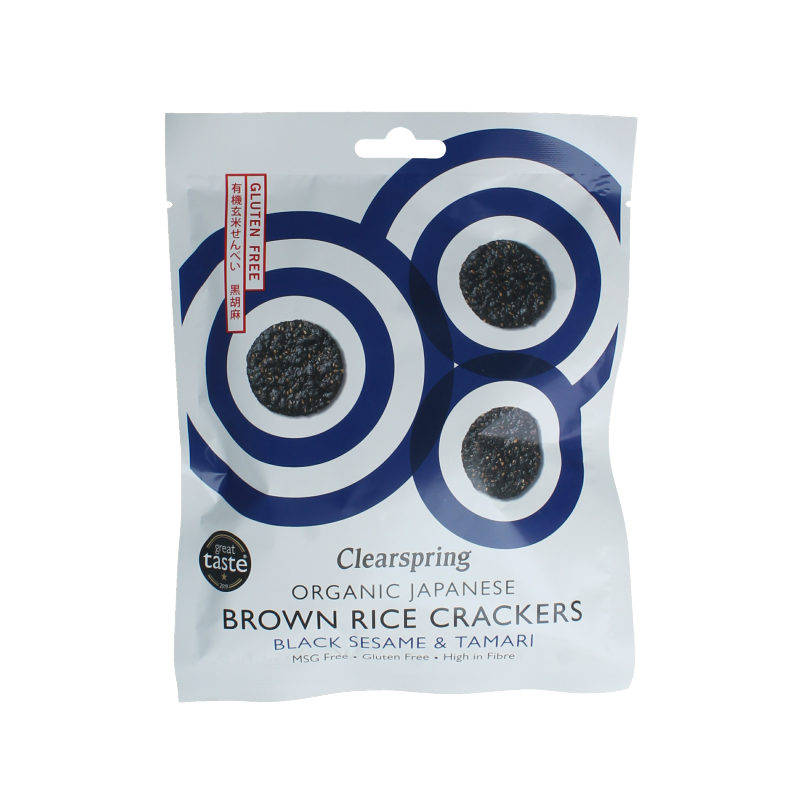 Clearspring Bruine rijst crackers zwarte sesam & tamari bio