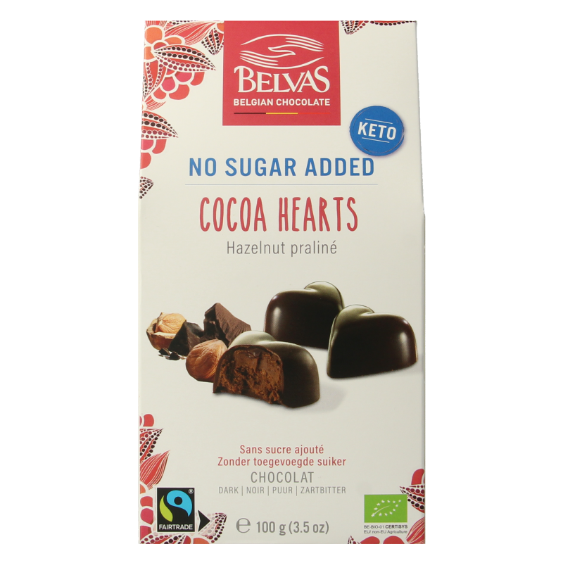 Belvas Choco hart hazelnoot praline bio