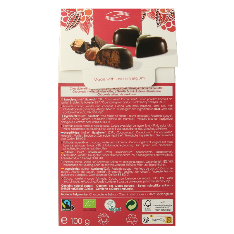 Belvas Choco hart hazelnoot praline bio - Afbeelding 3