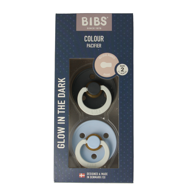 Bibs Fopspeen maat 2 iron/baby blue night 2 pack