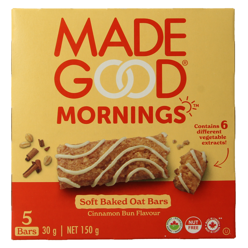 Made Good Morning bar cinnamon bun bio