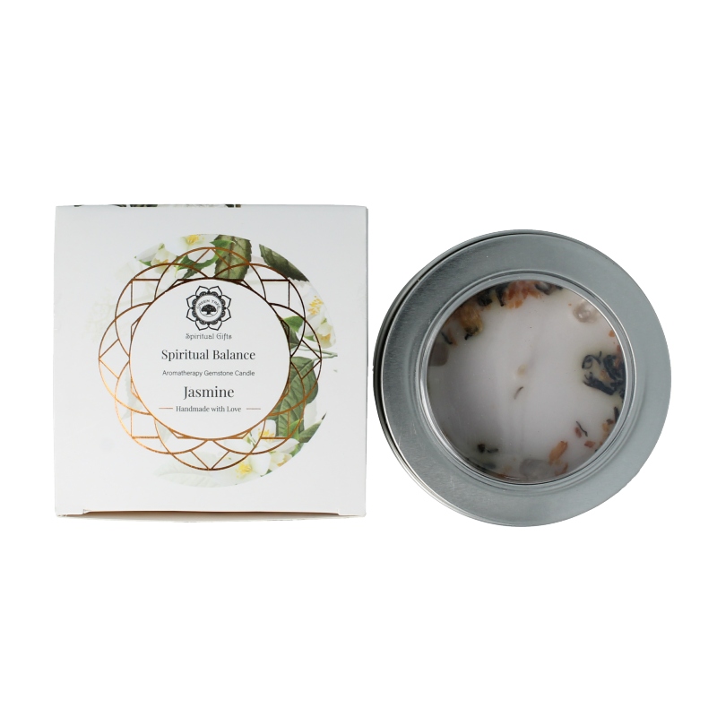Green Tree Geurkaars edelsteen spiritueel balans jasmijn - Afbeelding 2